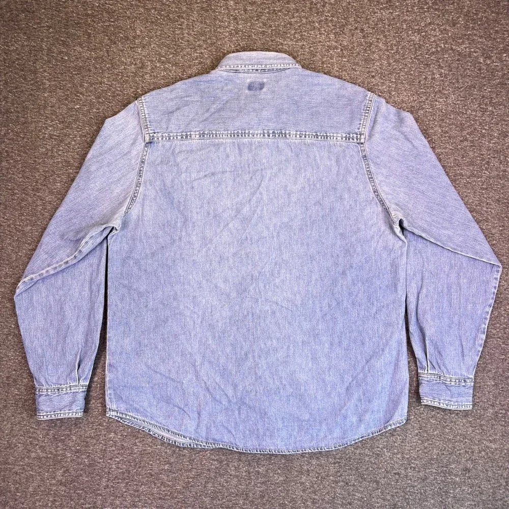 Vintage 90s Lee Denim Shirt Womens M Long Sleeve Button Up Classic Cotton Pocket - Picture 2 of 14